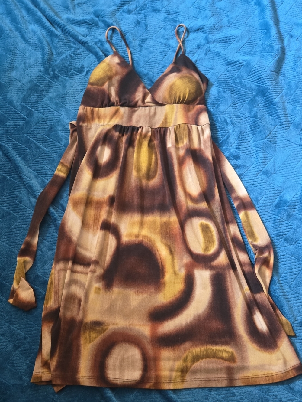 Ripe Brown & Mustard Abstract Print Spaghetti Strap Dress